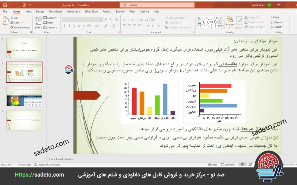 پاورپوینت نمودار میله ای و دایره ای